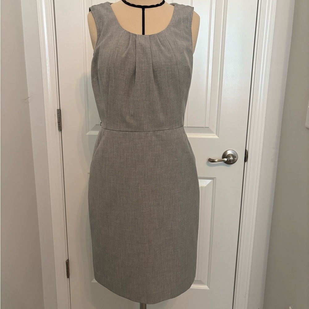 LOFT Gray Pleated Sheath Dress